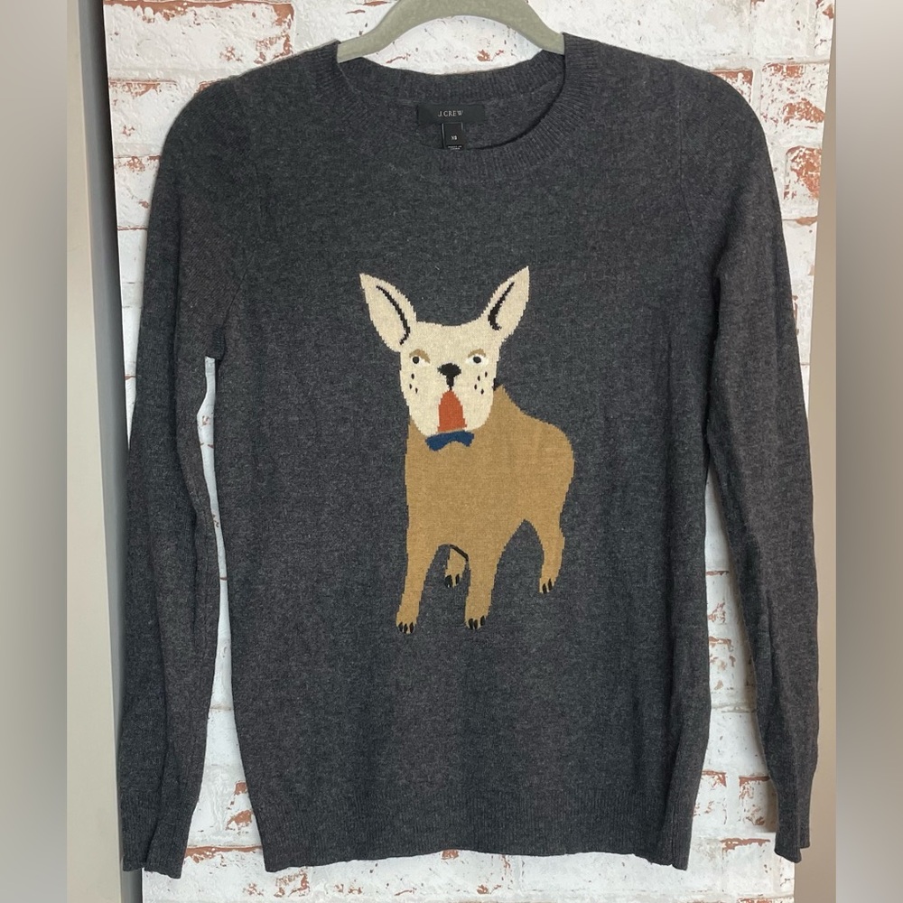 J. Crew Cashmere Knit Sweater with Bulldog